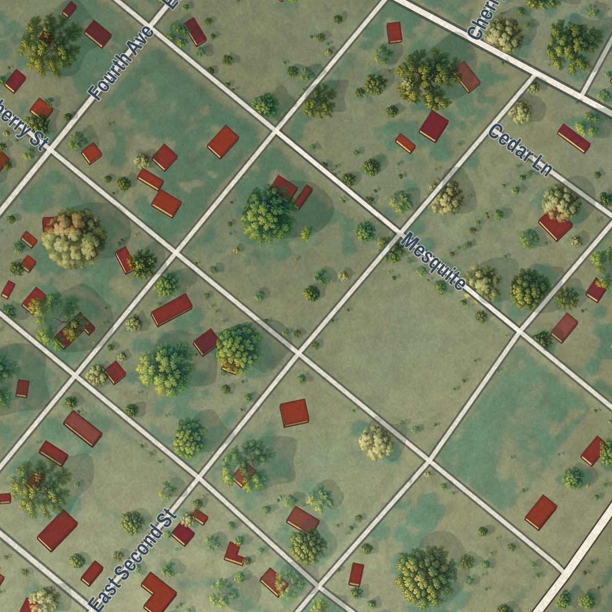 Close-up of the map of Nordheim, Texas print showing street and building detail