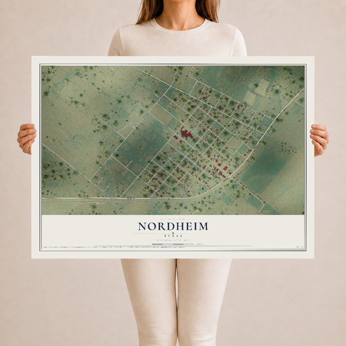 Map of Nordheim, Texas, 24 x 36 inch unframed archival matte print