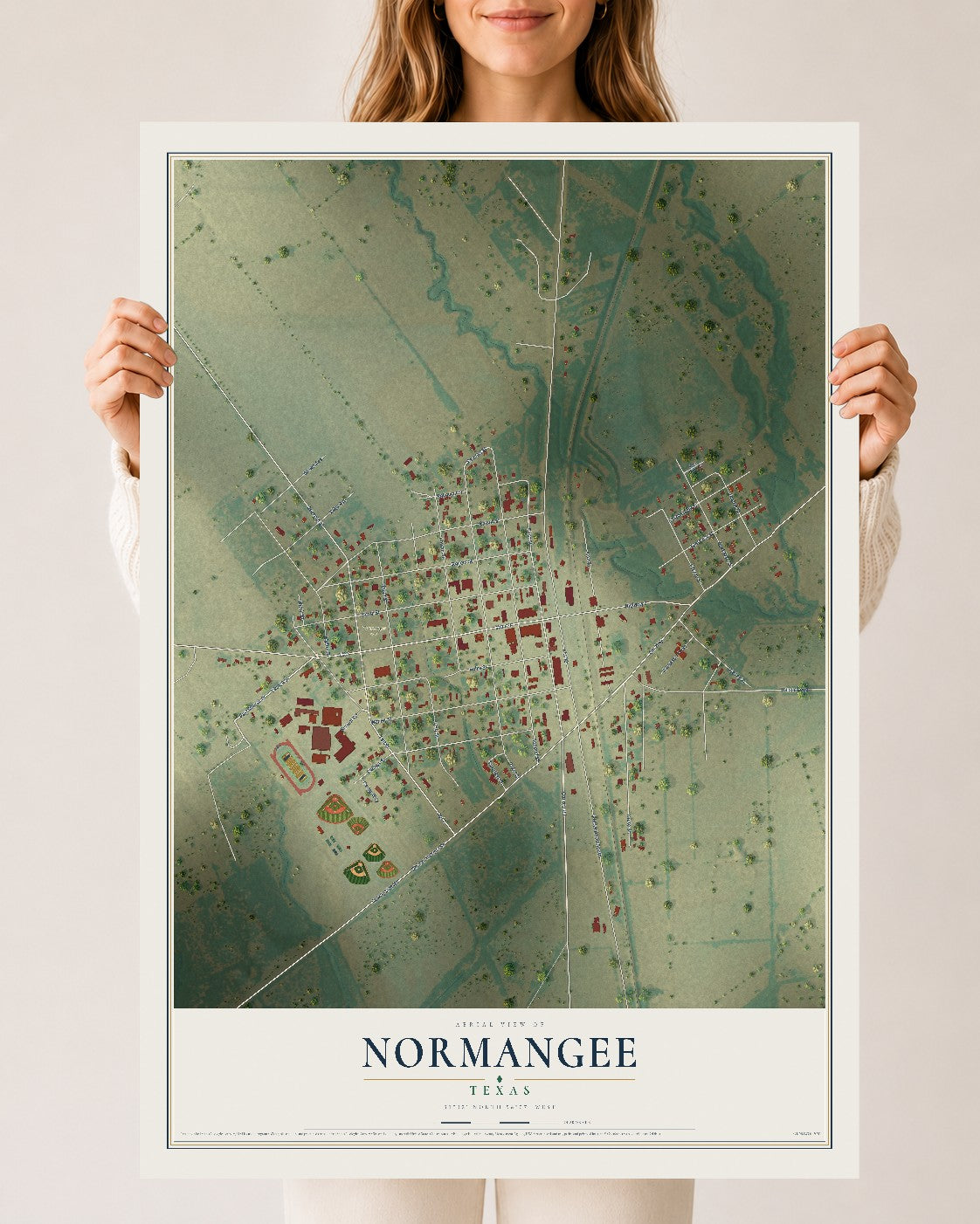 Map of Normangee, Texas, 24 x 36 inch unframed archival matte print