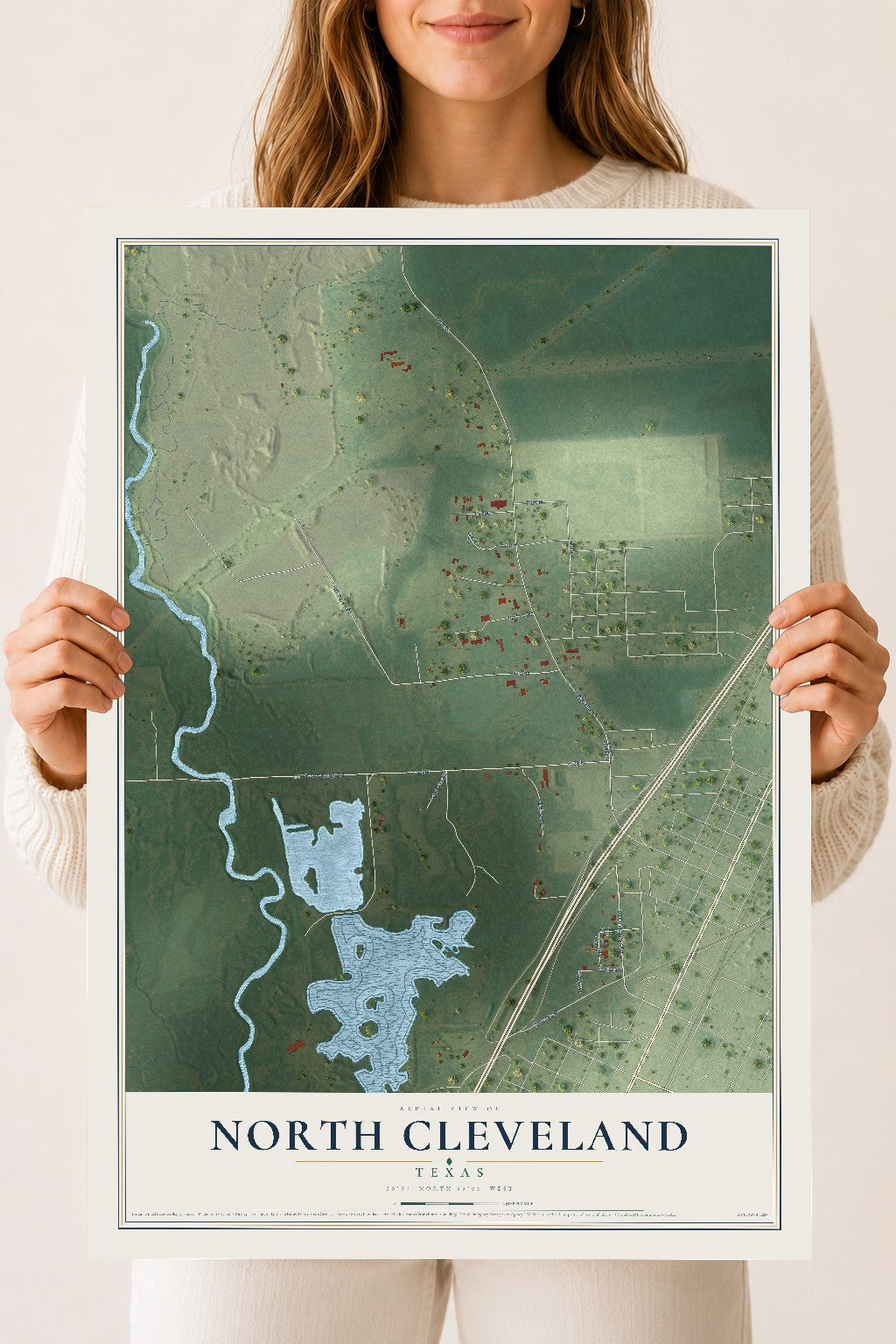 Map of North Cleveland, Texas, 18 x 24 inch unframed archival matte print