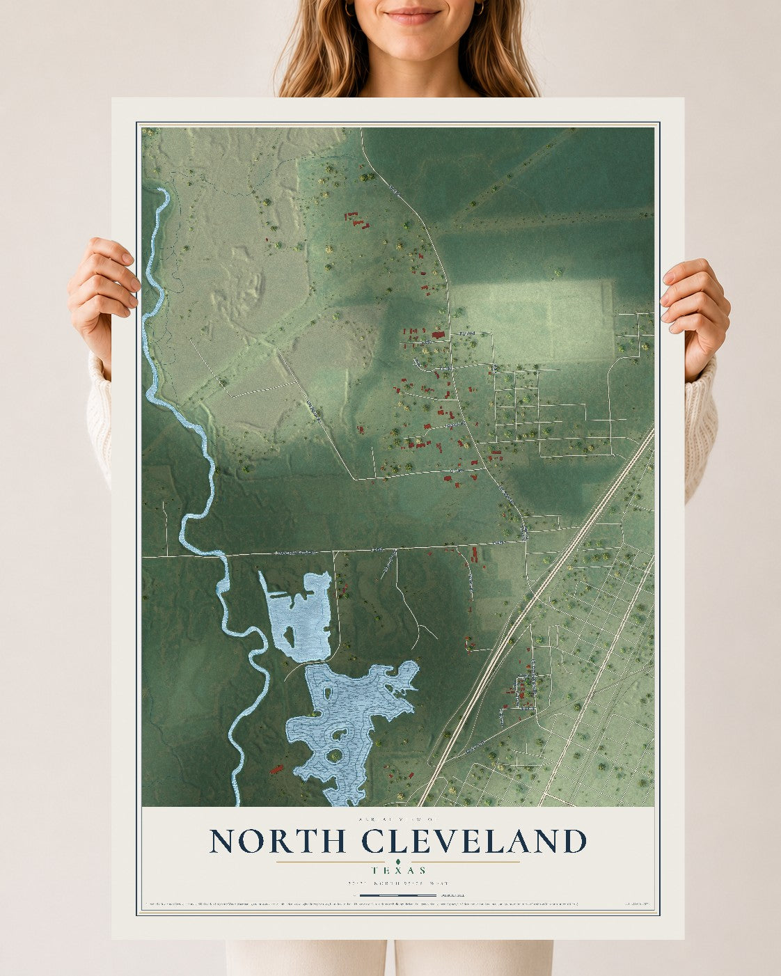 Map of North Cleveland, Texas, 24 x 36 inch unframed archival matte print