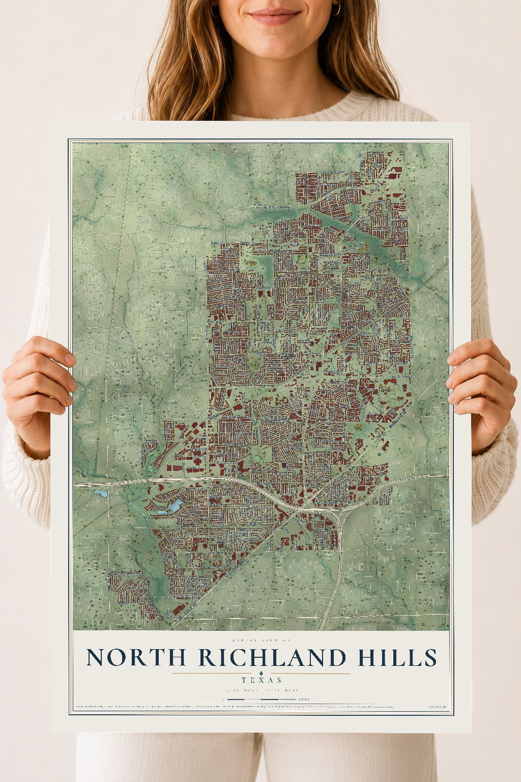 Map of North Richland Hills, Texas, 18 x 24 inch unframed archival matte print