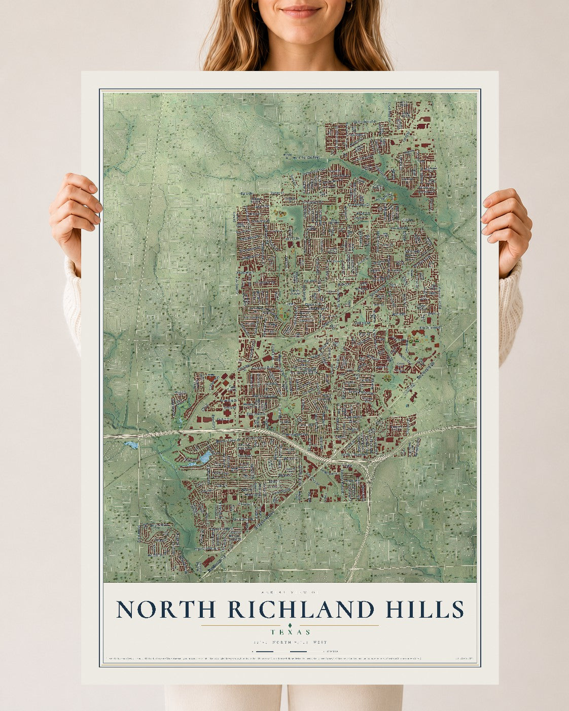 Map of North Richland Hills, Texas, 24 x 36 inch unframed archival matte print