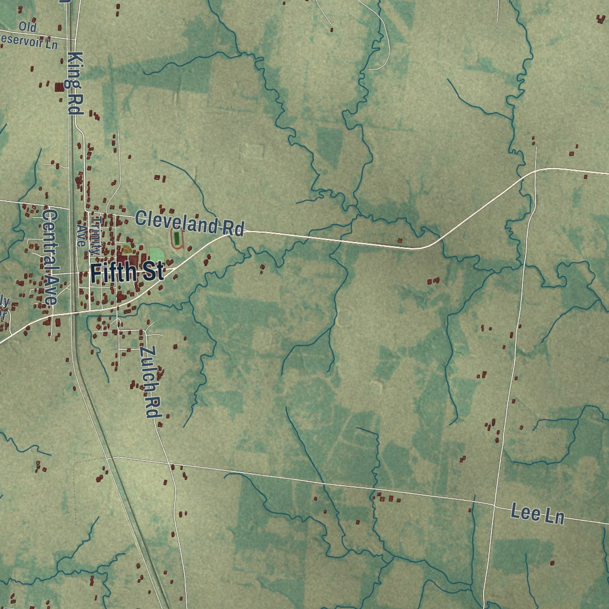 Close-up of the map of North Zulch, Texas print showing street and building detail