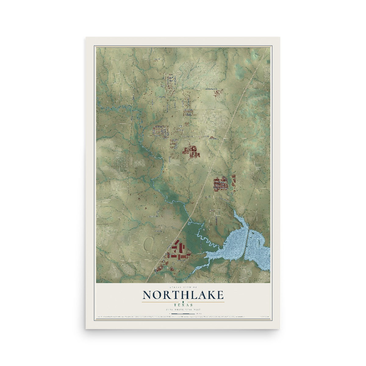 Map of Northlake, Texas, 12 x 18 inch unframed archival matte print