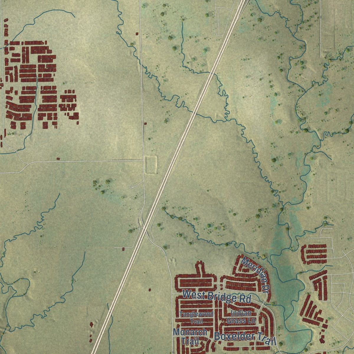 Second close-up of the map of Northlake, Texas print showing more streets and buildings