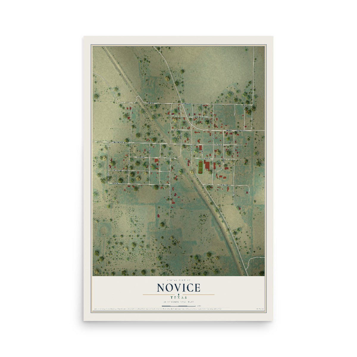 Map of Novice, Texas, 12 x 18 inch unframed archival matte print