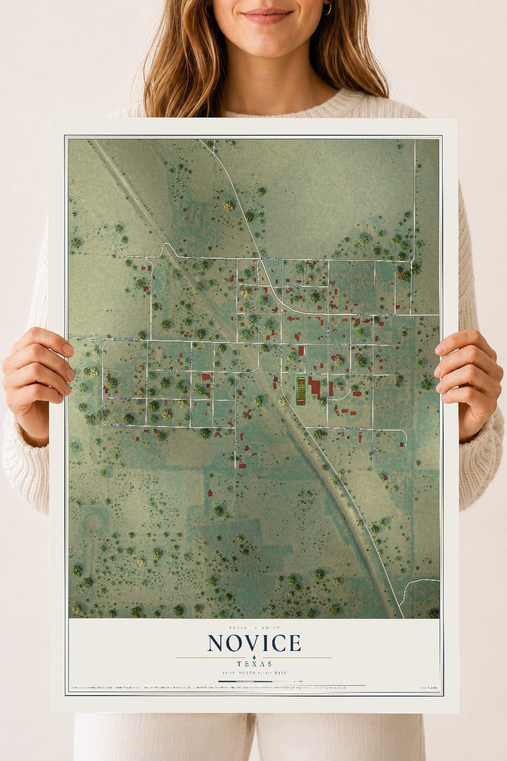 Map of Novice, Texas, 18 x 24 inch unframed archival matte print