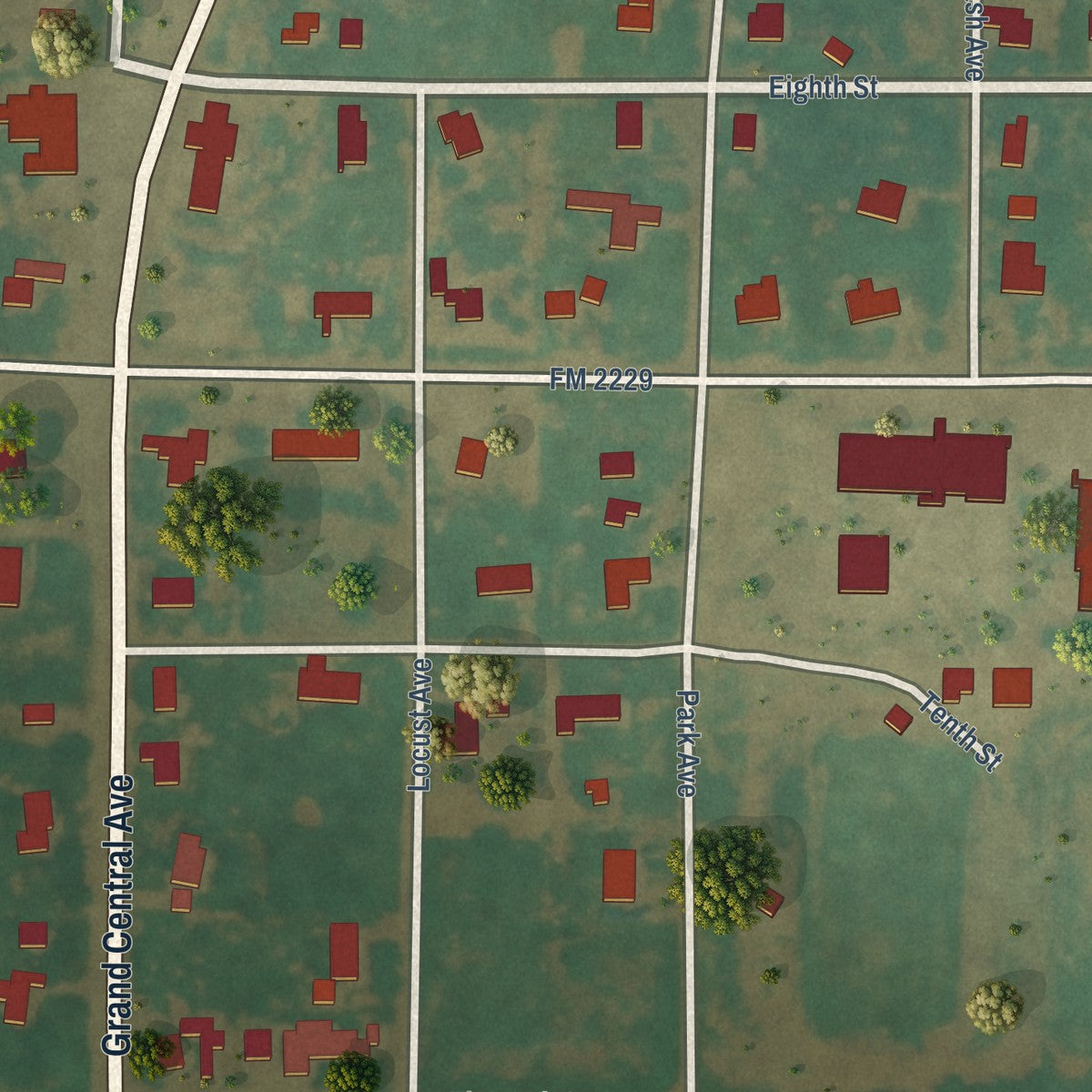 Close-up of the map of O'Brien, Texas print showing street and building detail