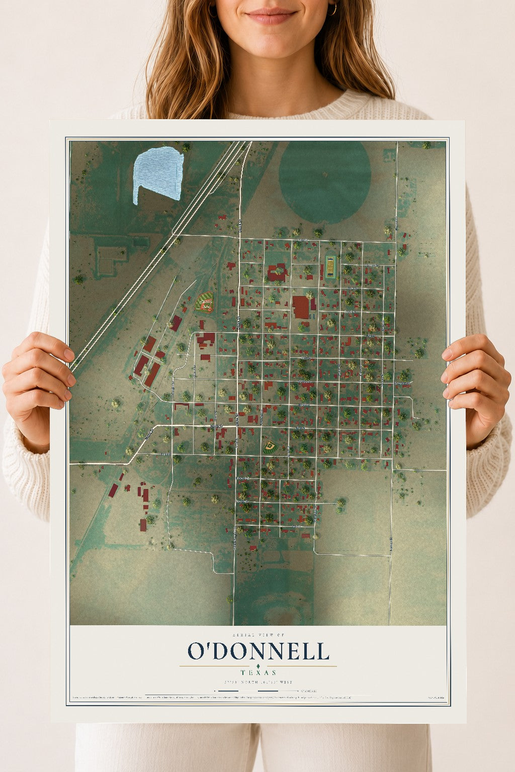 Map of O'Donnell, Texas, 18 x 24 inch unframed archival matte print