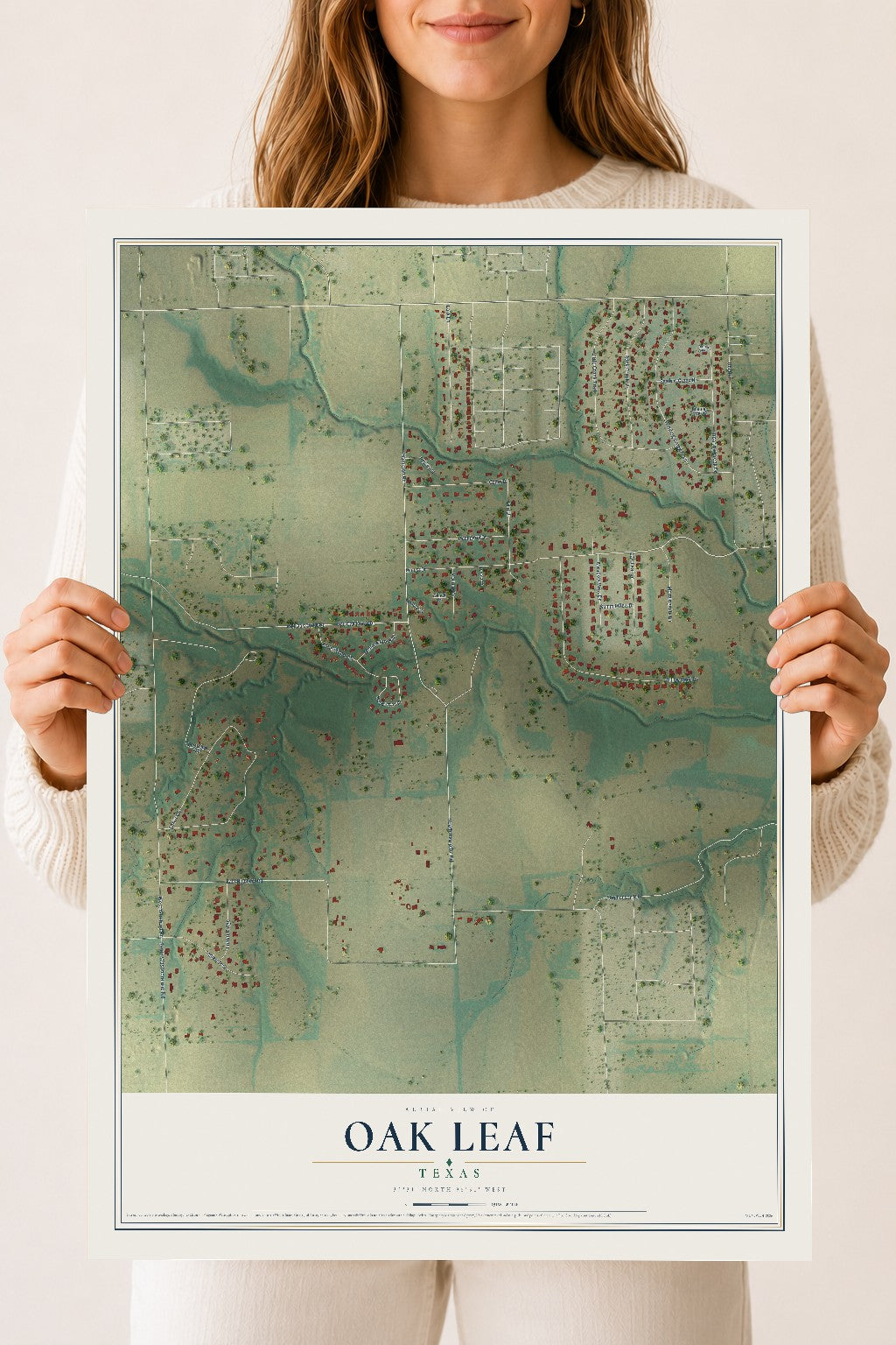 Map of Oak Leaf, Texas, 18 x 24 inch unframed archival matte print