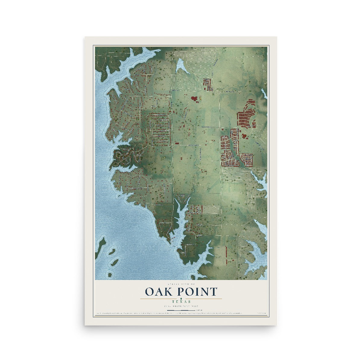 Map of Oak Point, Texas, 12 x 18 inch unframed archival matte print
