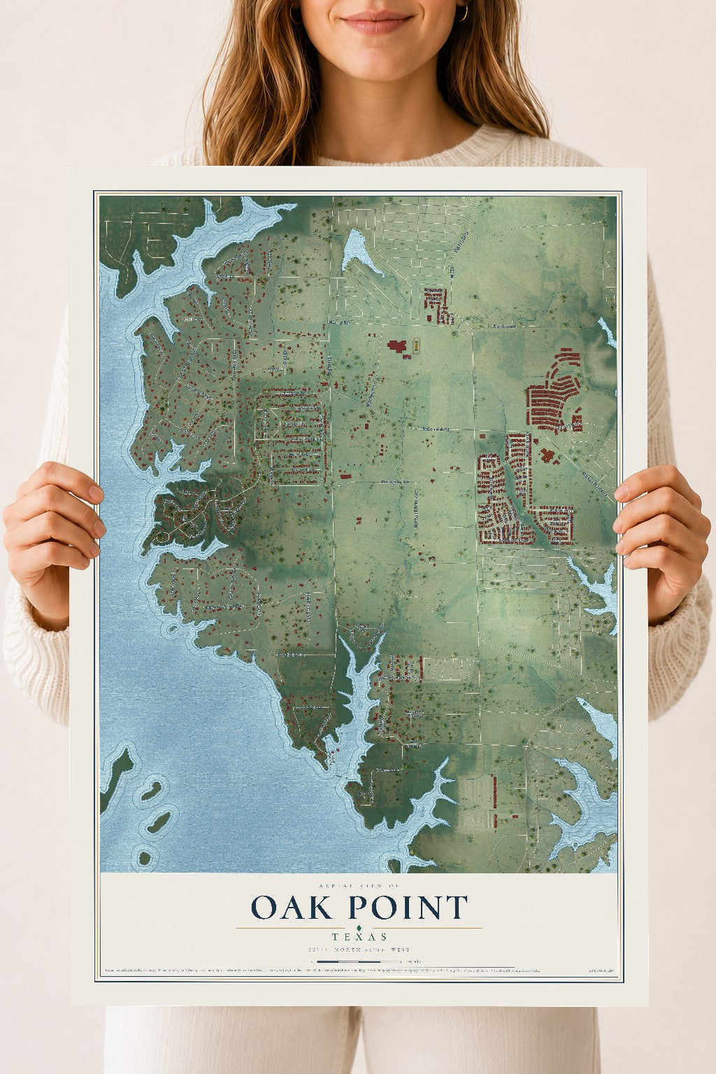 Map of Oak Point, Texas, 18 x 24 inch unframed archival matte print