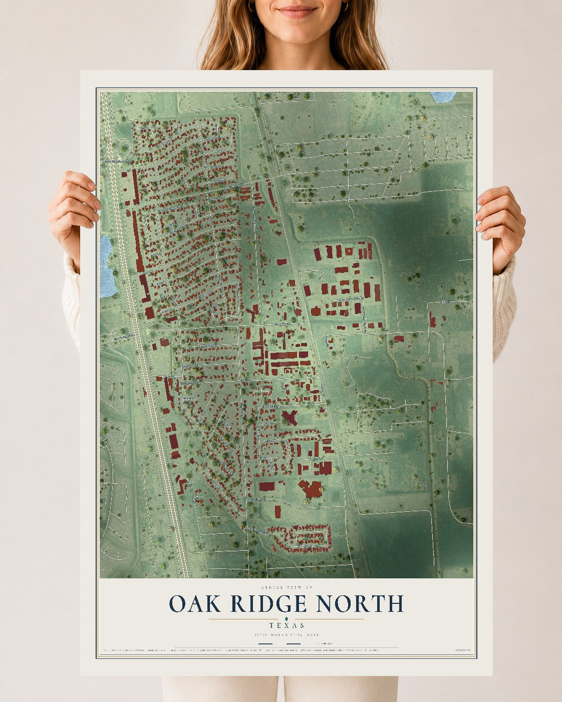 Map of Oak Ridge North, Texas, 24 x 36 inch unframed archival matte print