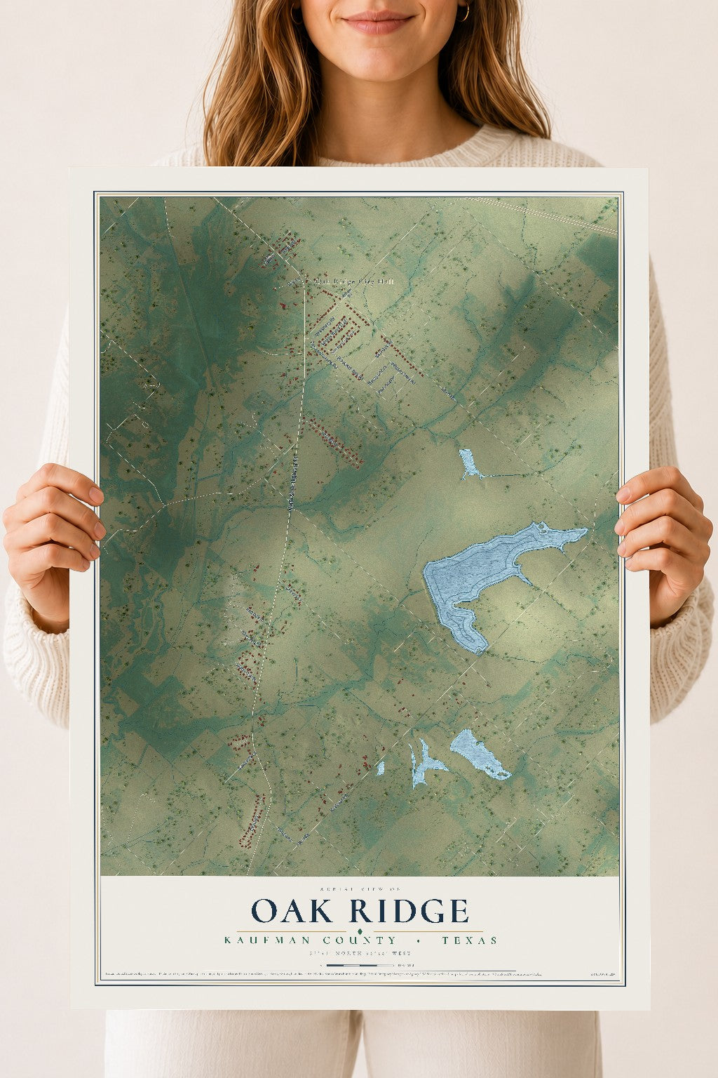 Map of Oak Ridge, Kaufman County, Texas, 18 x 24 inch unframed archival matte print