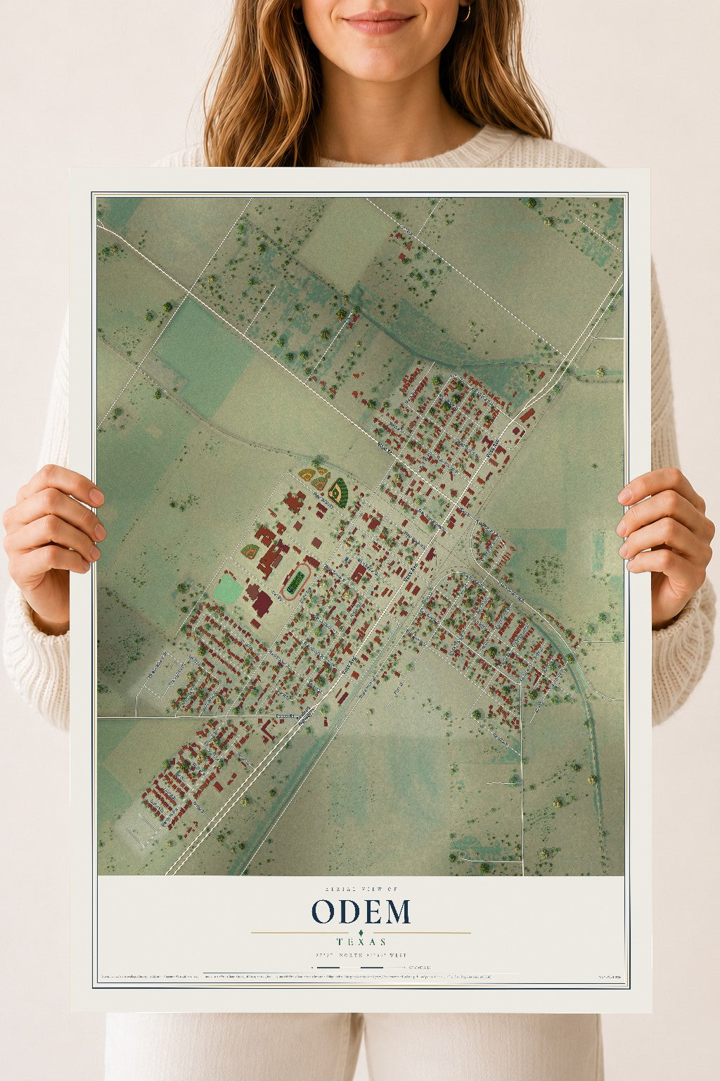 Map of Odem, Texas, 18 x 24 inch unframed archival matte print