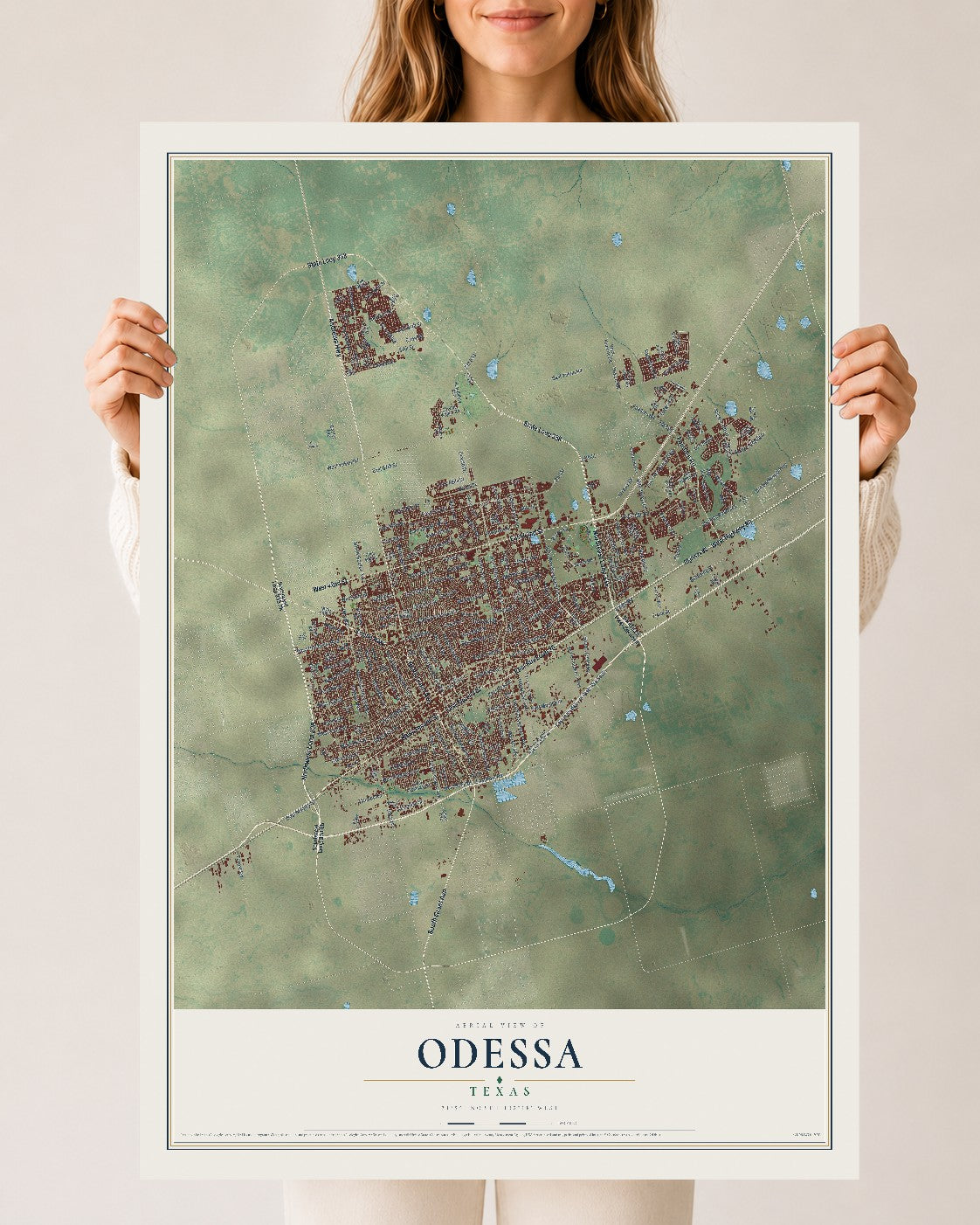 Map of Odessa, Texas, 24 x 36 inch unframed archival matte print