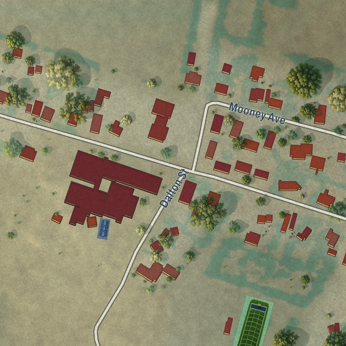 Second close-up of the map of Oglesby, Texas print showing more streets and buildings