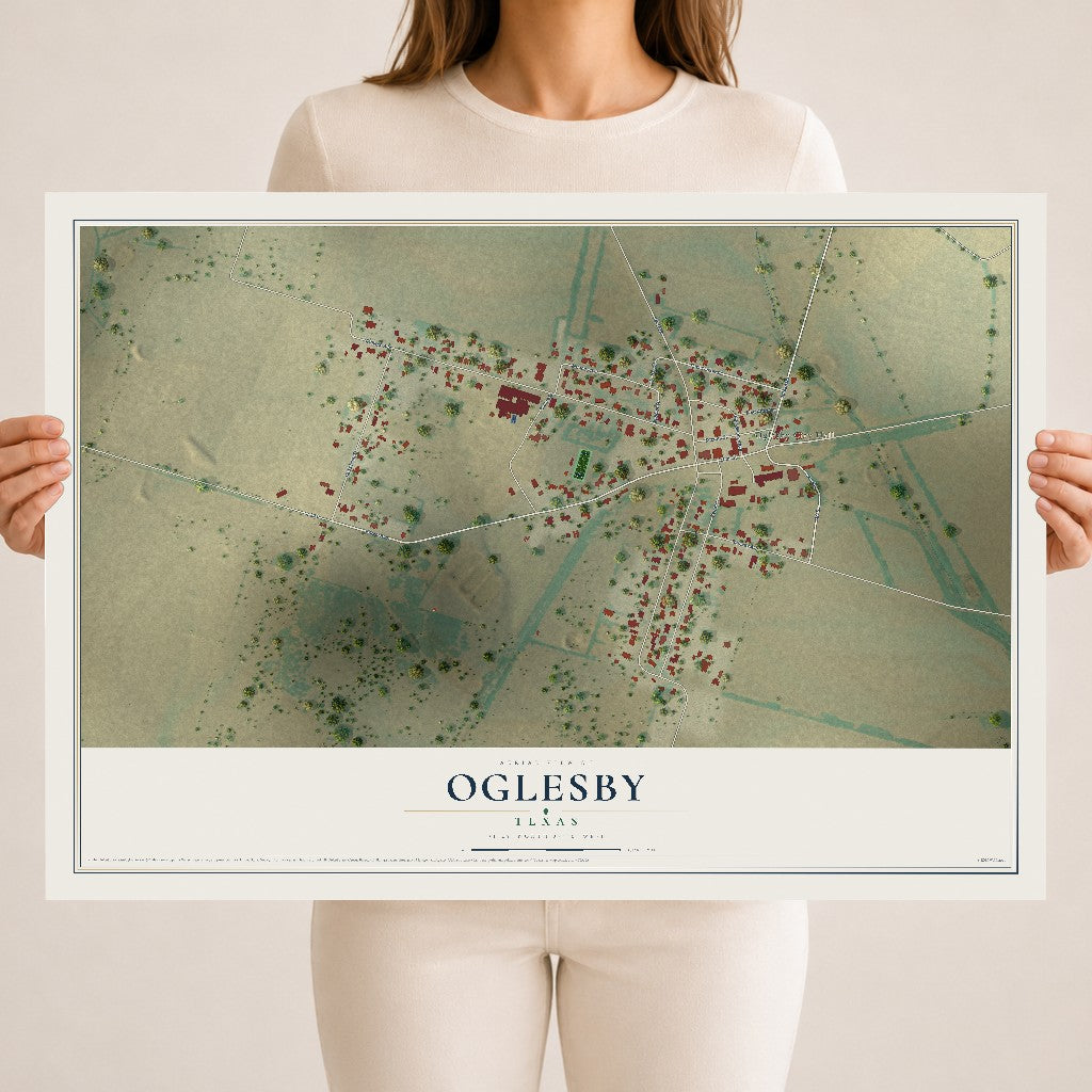 Map of Oglesby, Texas, 18 x 24 inch unframed archival matte print