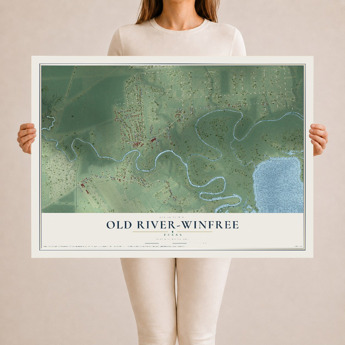 Map of Old River-Winfree, Texas, 24 x 36 inch unframed archival matte print