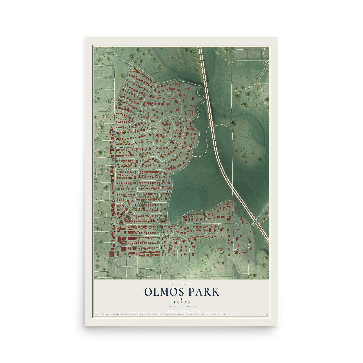 Map of Olmos Park, Texas, 12 x 18 inch unframed archival matte print