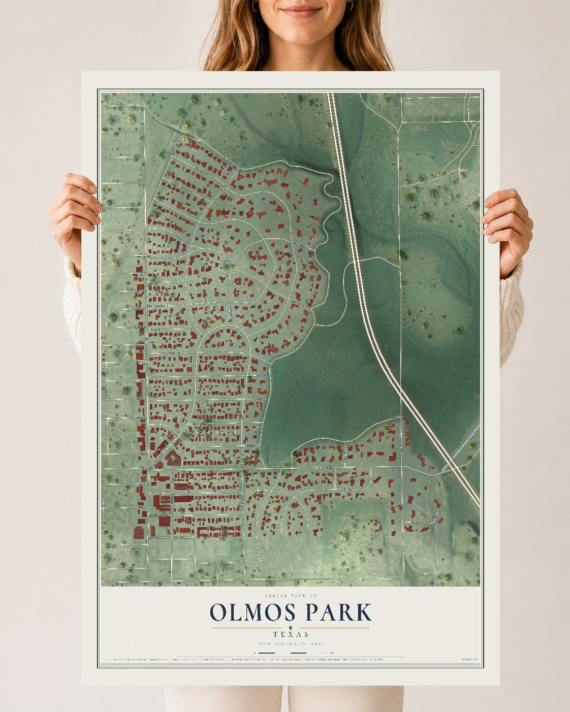 Map of Olmos Park, Texas, 24 x 36 inch unframed archival matte print