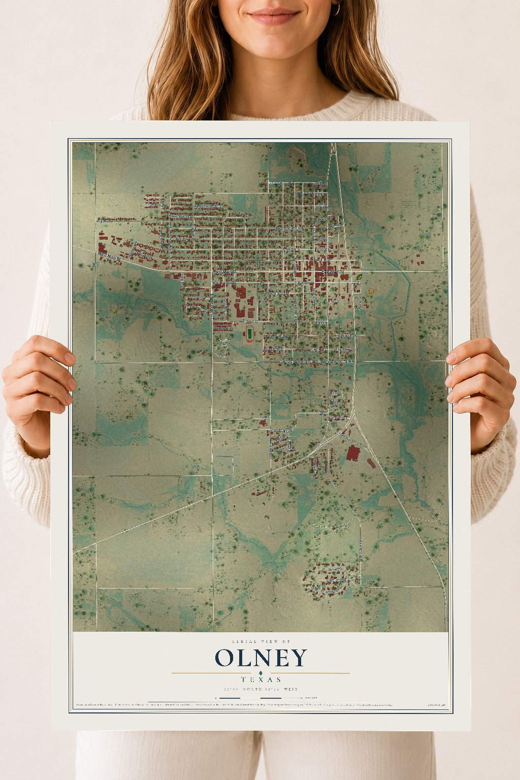 Map of Olney, Texas, 18 x 24 inch unframed archival matte print