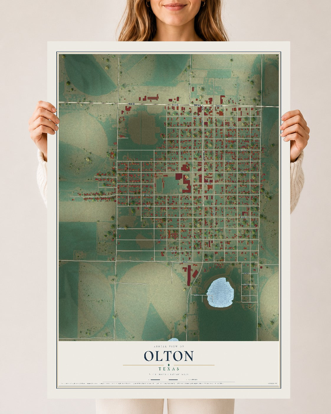 Map of Olton, Texas, 24 x 36 inch unframed archival matte print