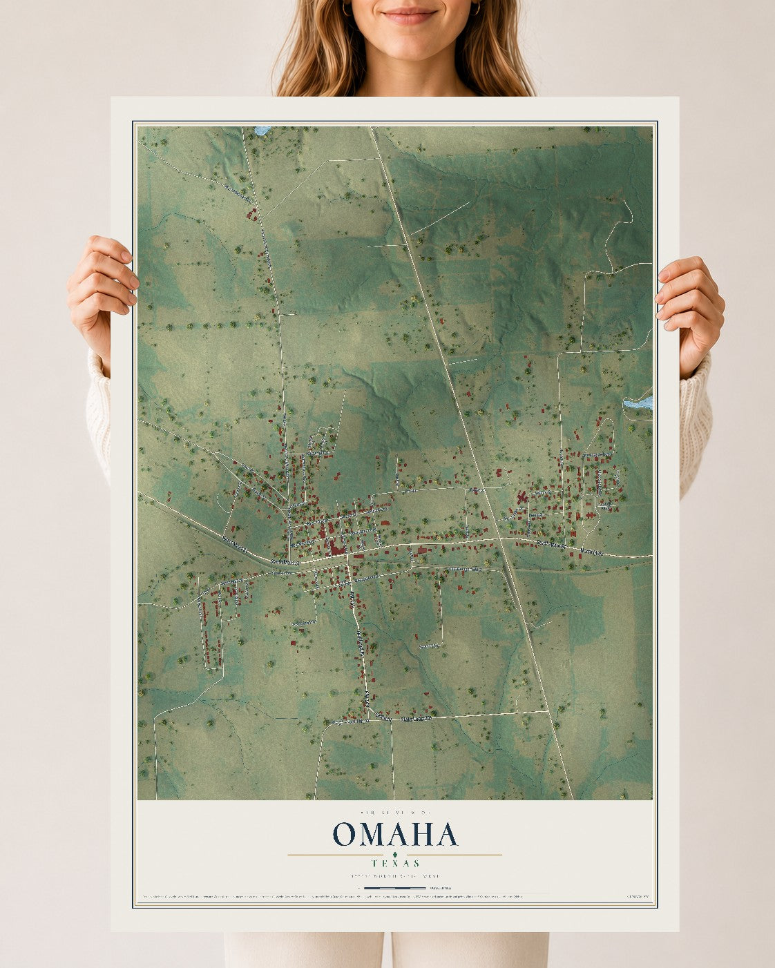 Map of Omaha, Texas, 24 x 36 inch unframed archival matte print