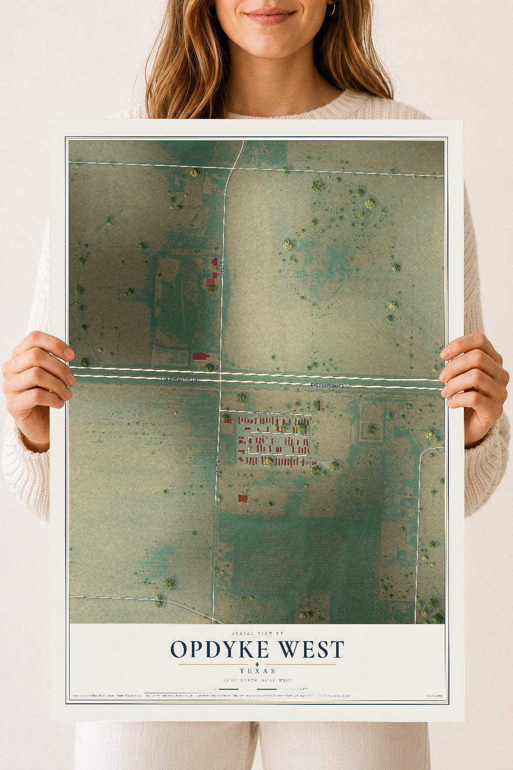 Map of Opdyke West, Texas, 18 x 24 inch unframed archival matte print