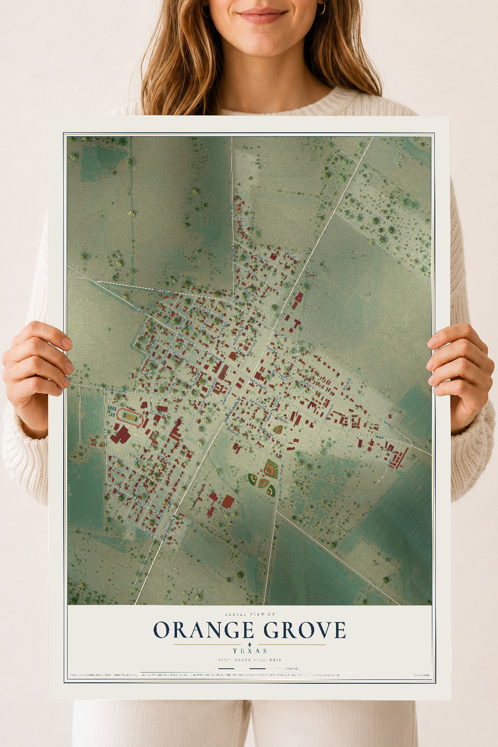 Map of Orange Grove, Texas, 18 x 24 inch unframed archival matte print