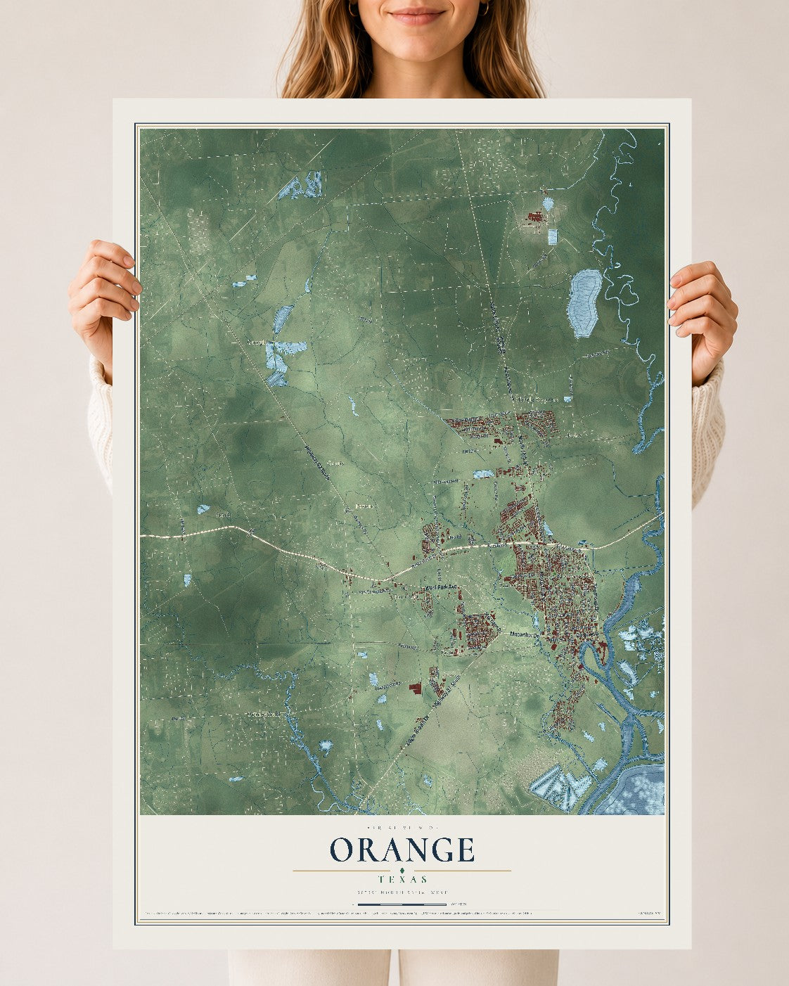 Map of Orange, Texas, 24 x 36 inch unframed archival matte print