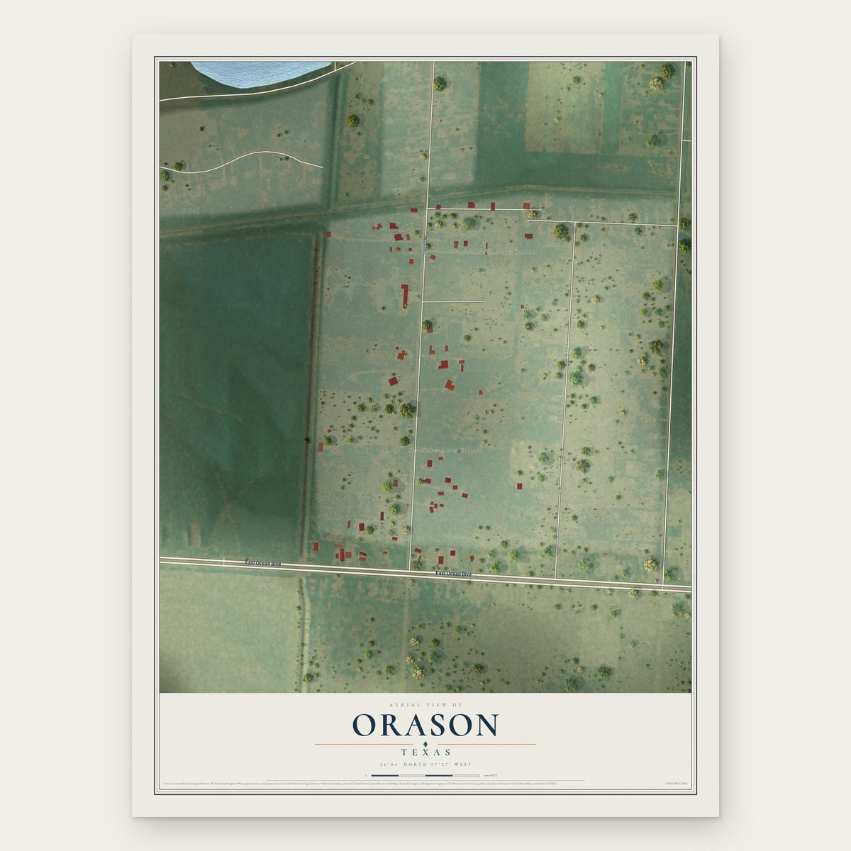 Orason, Texas map print, the full design