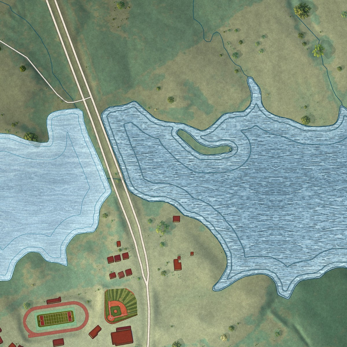 Second close-up of the map of Ore City, Texas print showing more streets and buildings