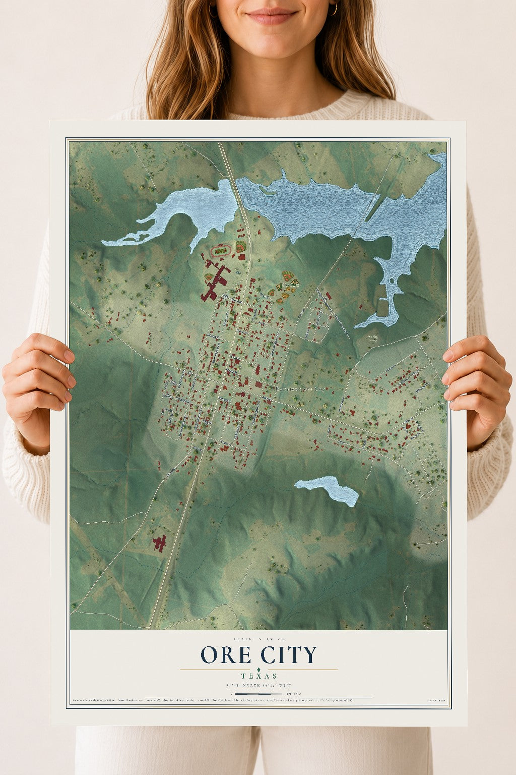 Map of Ore City, Texas, 18 x 24 inch unframed archival matte print