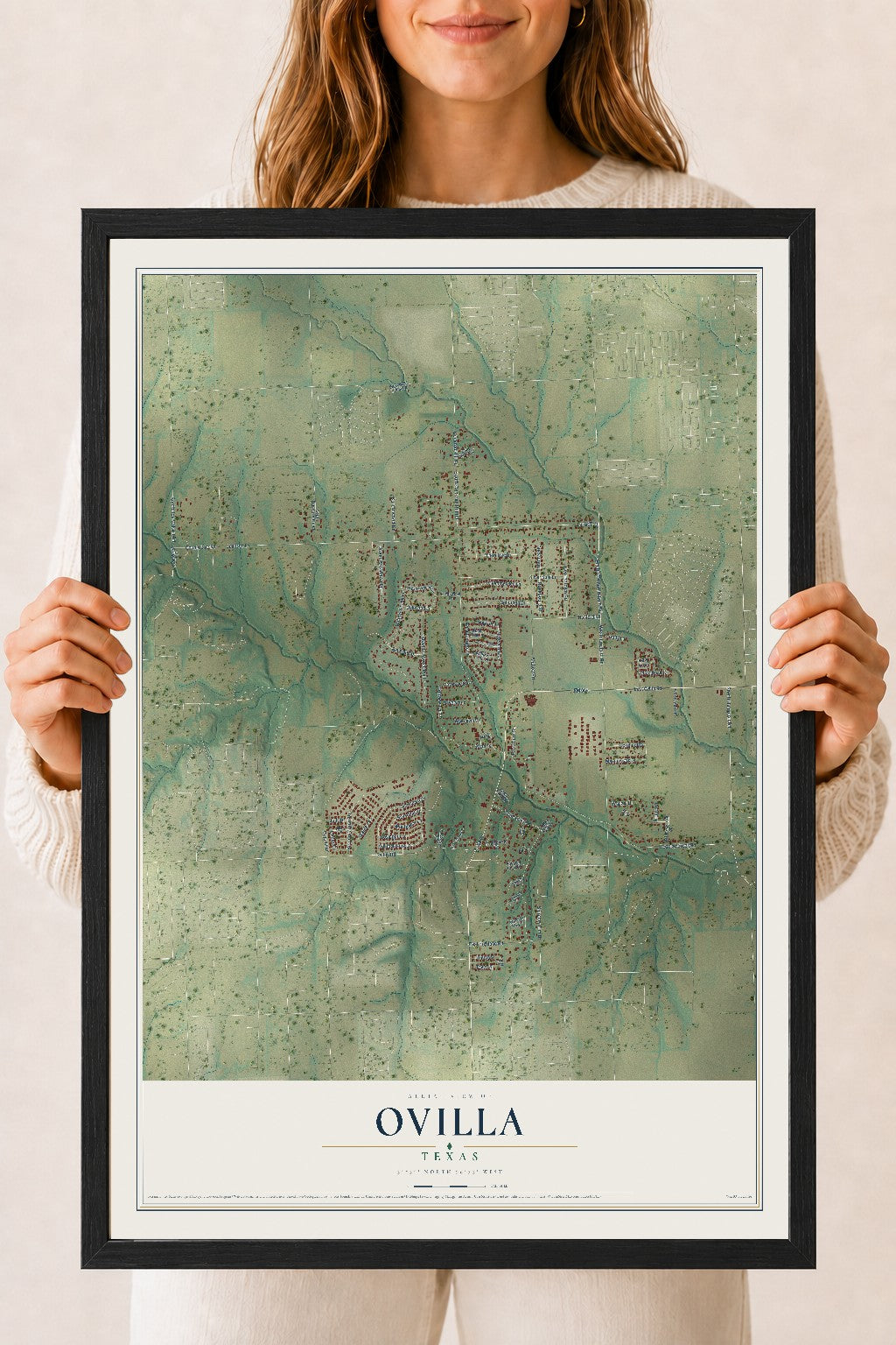 Map of Ovilla, Texas, 18 x 24 inch print in a black wood frame