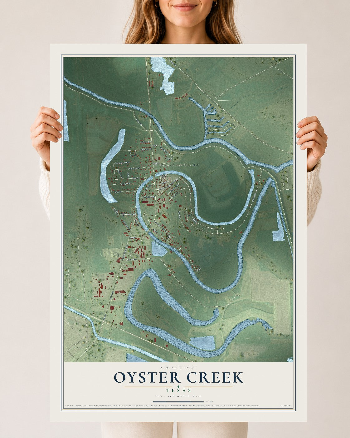 Map of Oyster Creek, Texas, 24 x 36 inch unframed archival matte print