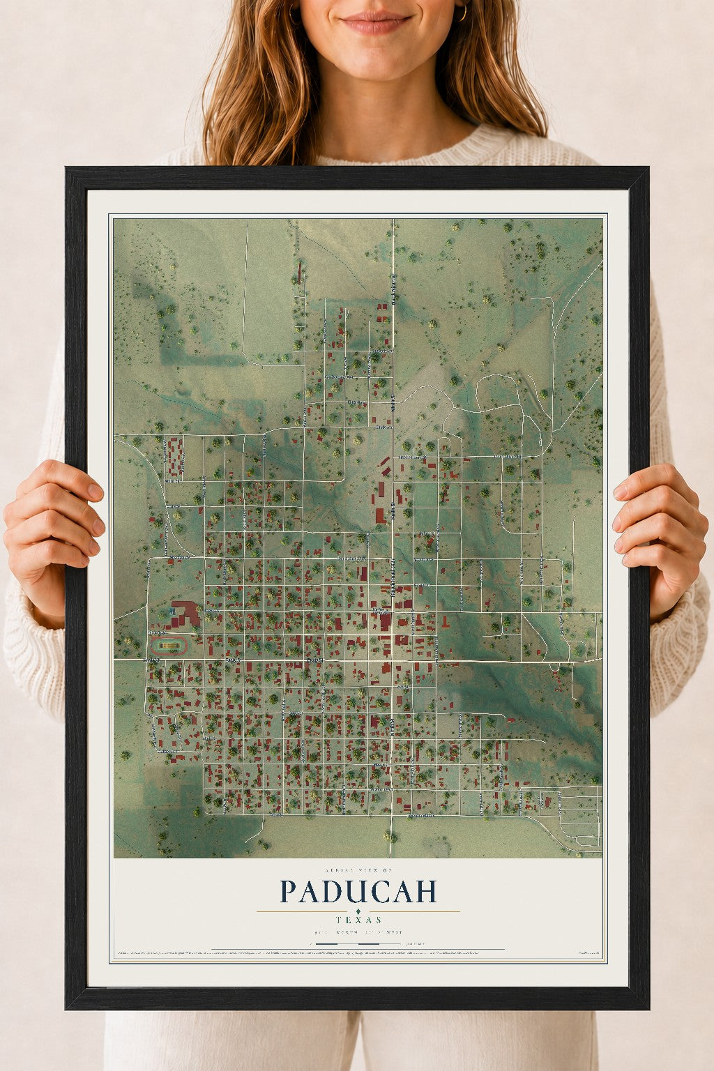 Map of Paducah, Texas, 18 x 24 inch print in a black wood frame