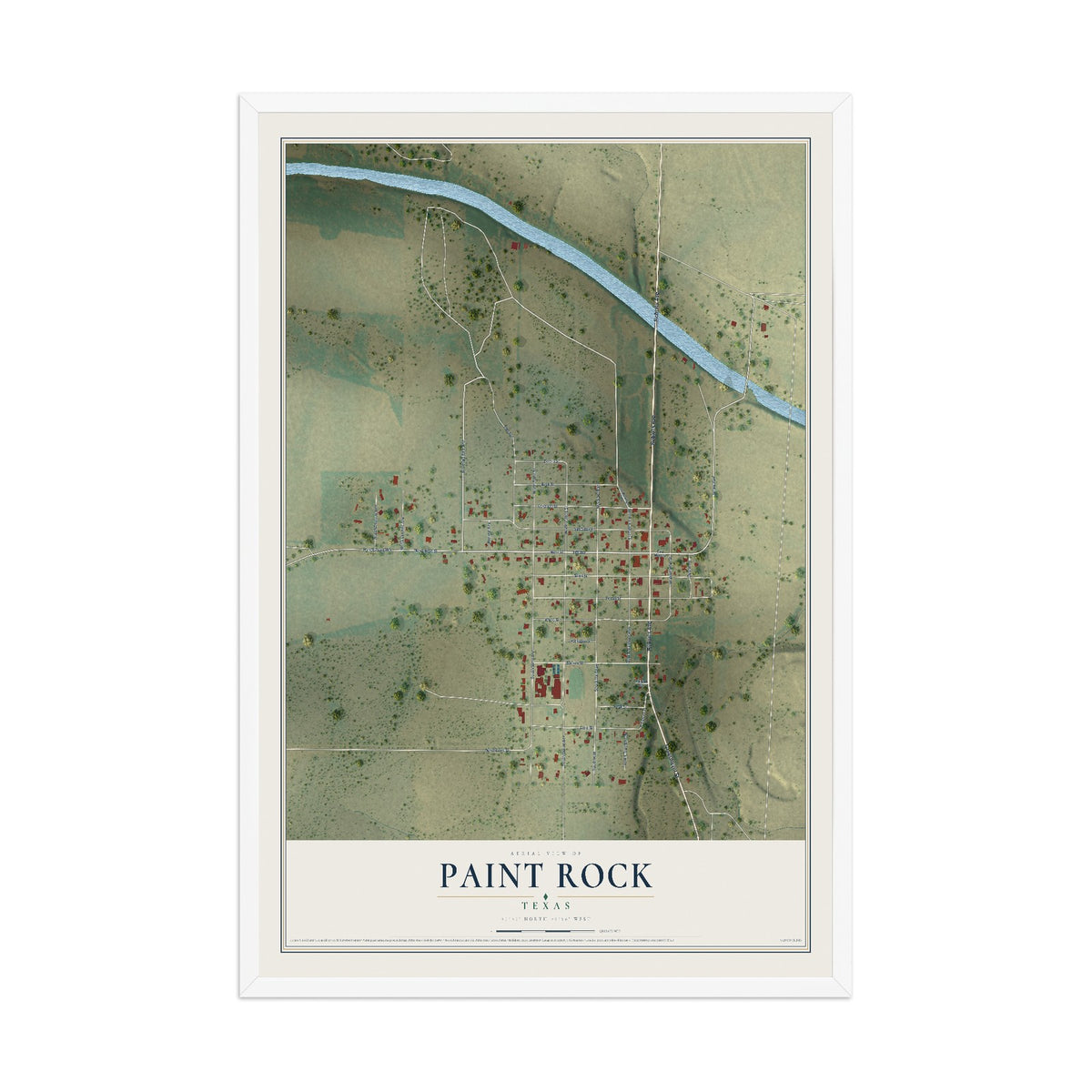 Map of Paint Rock, Texas, 12 x 18 inch print in a white wood frame