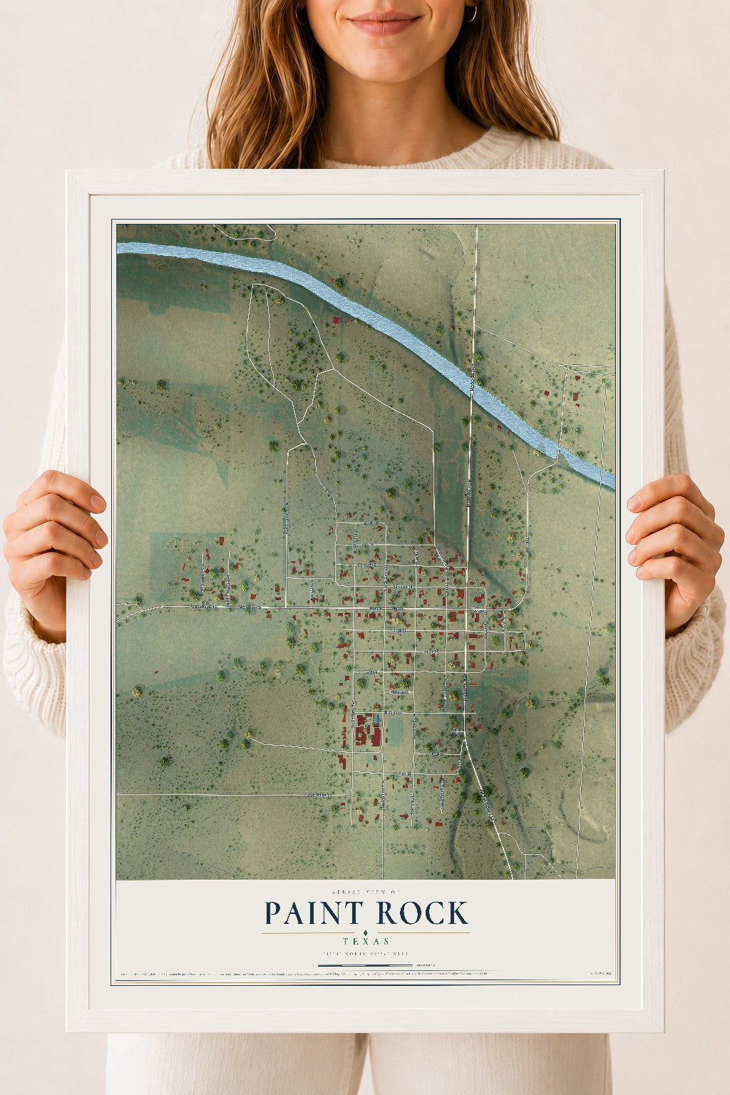 Map of Paint Rock, Texas, 18 x 24 inch print in a white wood frame