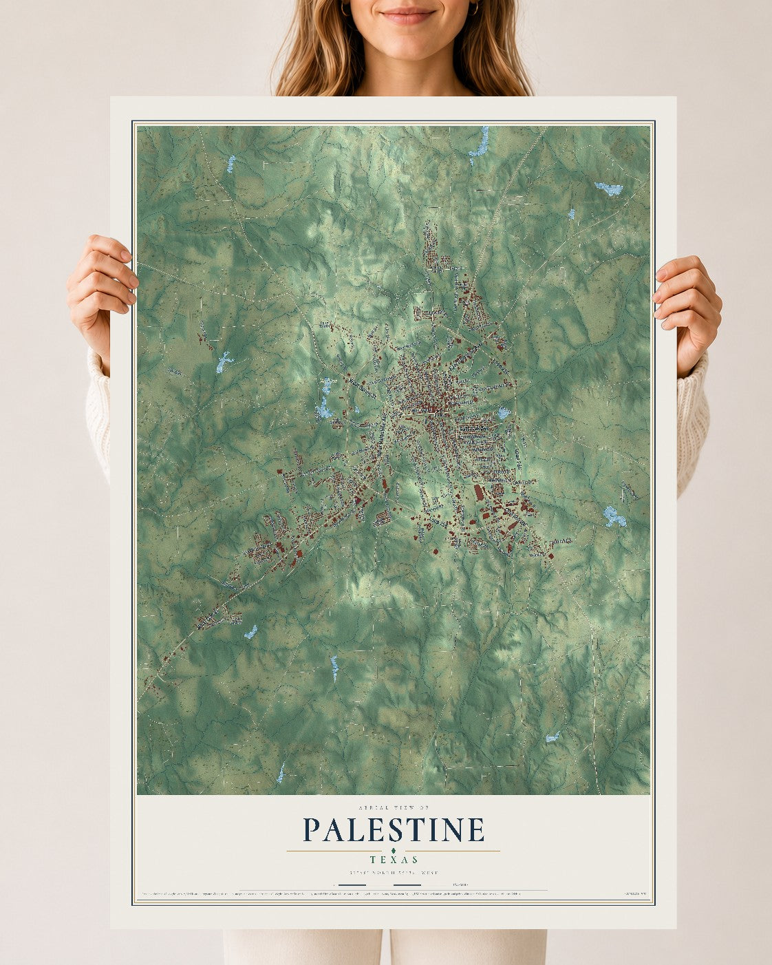 Map of Palestine, Texas, 24 x 36 inch unframed archival matte print