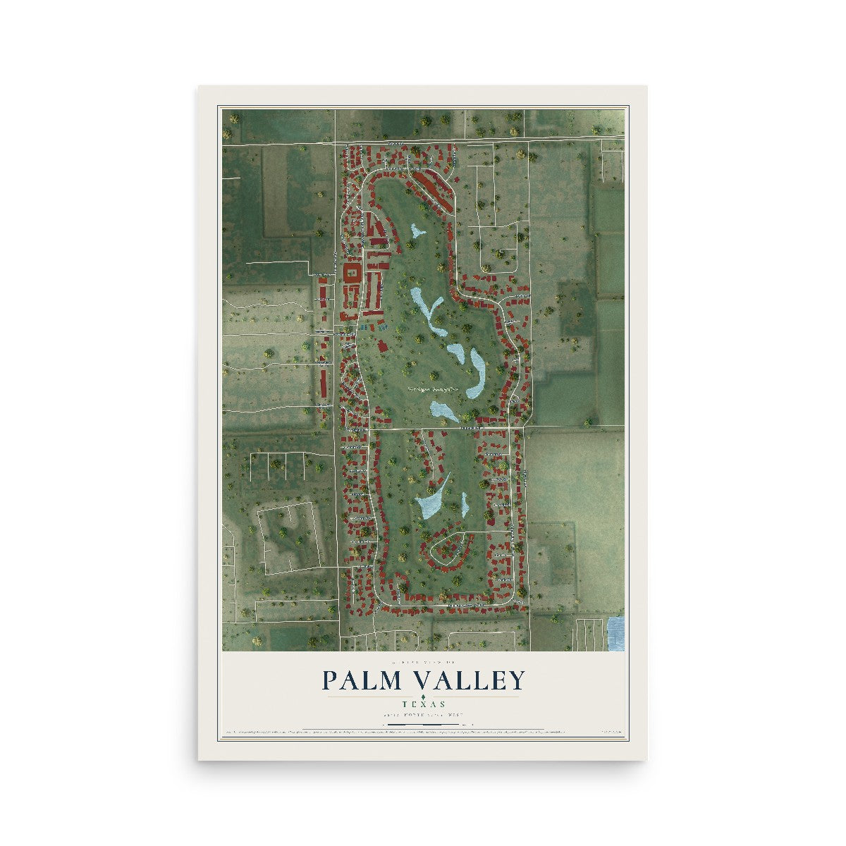 Map of Palm Valley, Texas, 12 x 18 inch unframed archival matte print