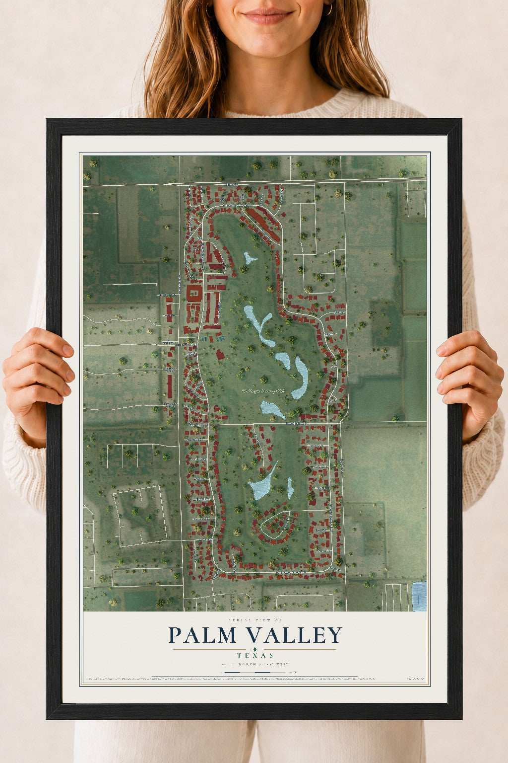 Map of Palm Valley, Texas, 18 x 24 inch print in a black wood frame