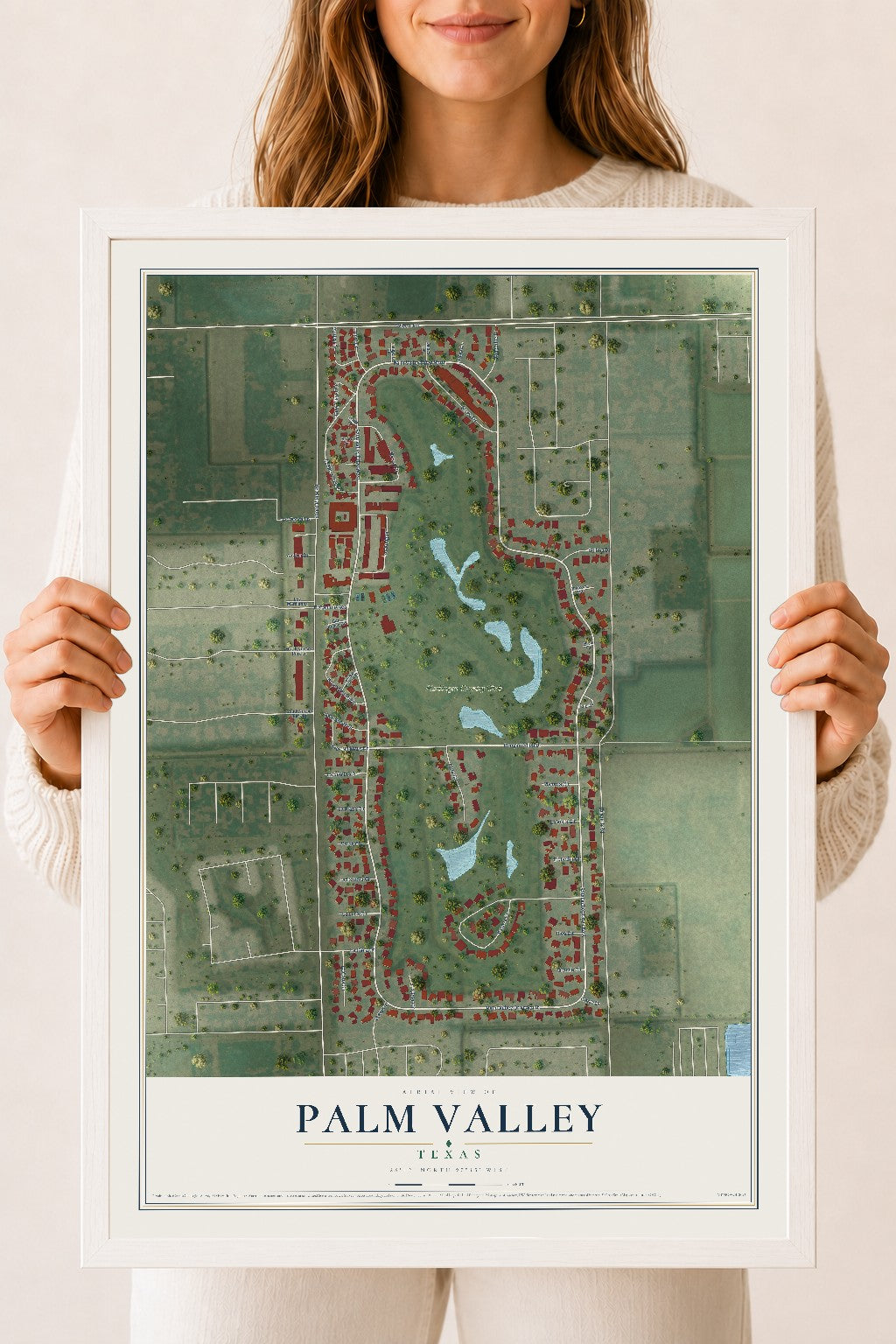 Map of Palm Valley, Texas, 18 x 24 inch print in a white wood frame