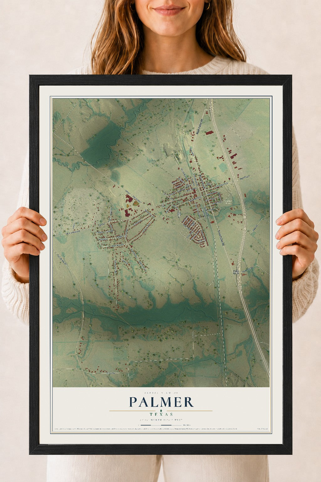Map of Palmer, Texas, 18 x 24 inch print in a black wood frame