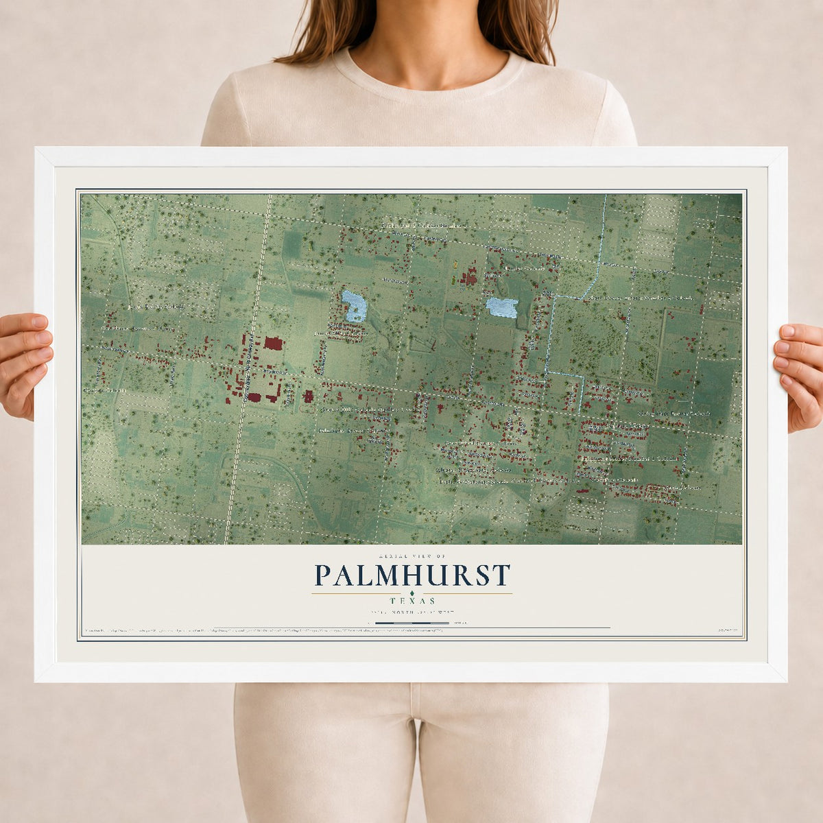 Map of Palmhurst, Texas, 18 x 24 inch print in a white wood frame