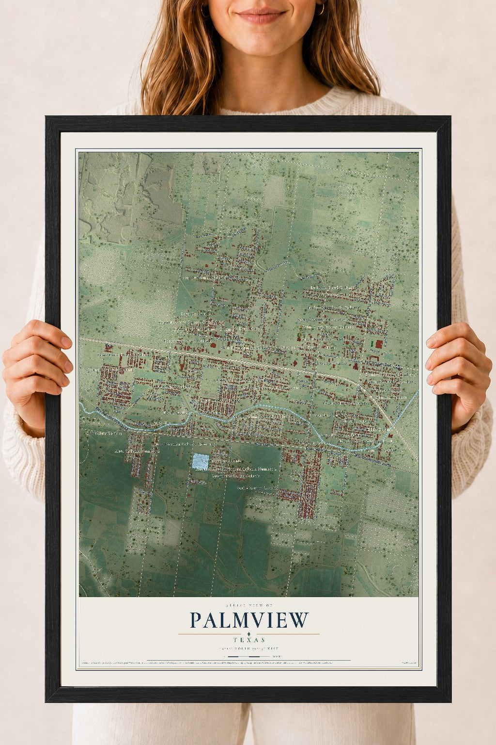 Map of Palmview, Texas, 18 x 24 inch print in a black wood frame