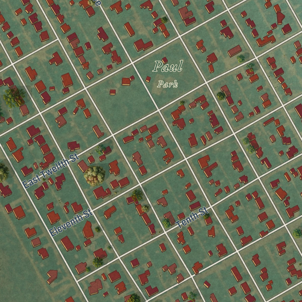 Second close-up of the map of Panhandle, Texas print showing more streets and buildings