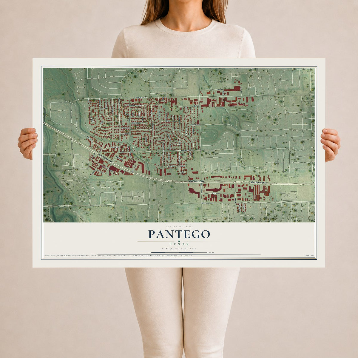 Map of Pantego, Texas, 24 x 36 inch unframed archival matte print