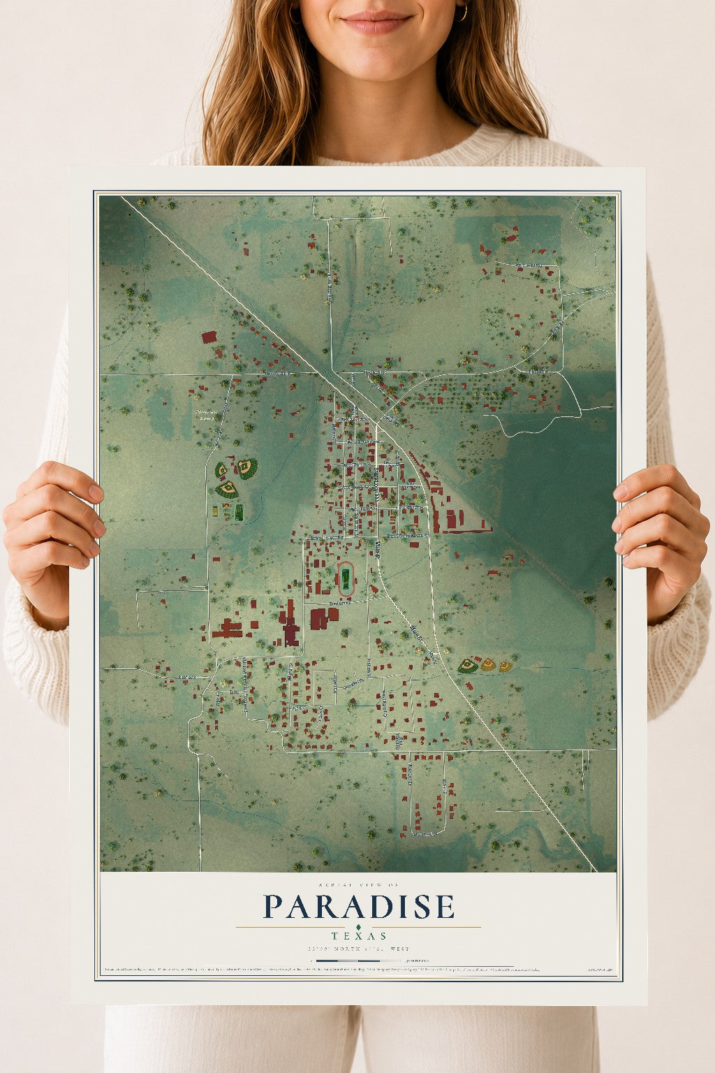Map of Paradise, Texas, 18 x 24 inch unframed archival matte print